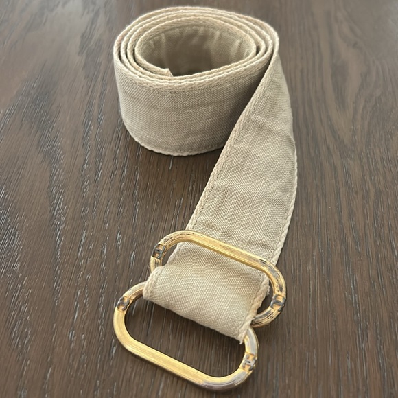 CHANEL Accessories - CHANEL Vintage Tan color Canvas Belt with Gold Buckle